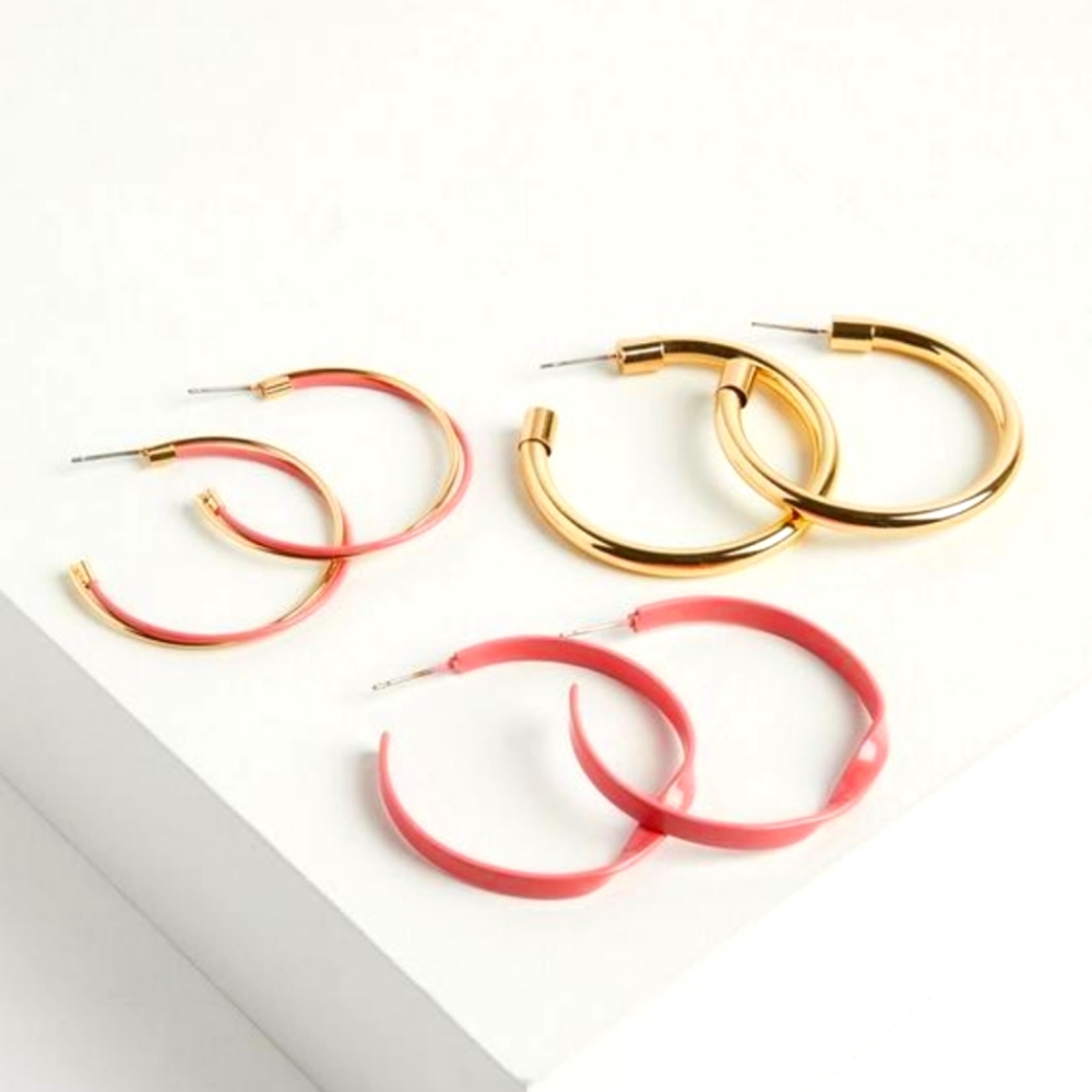 Torrid Pink and Gold Tone Enamel Trio Hoop Earrings Jewelry